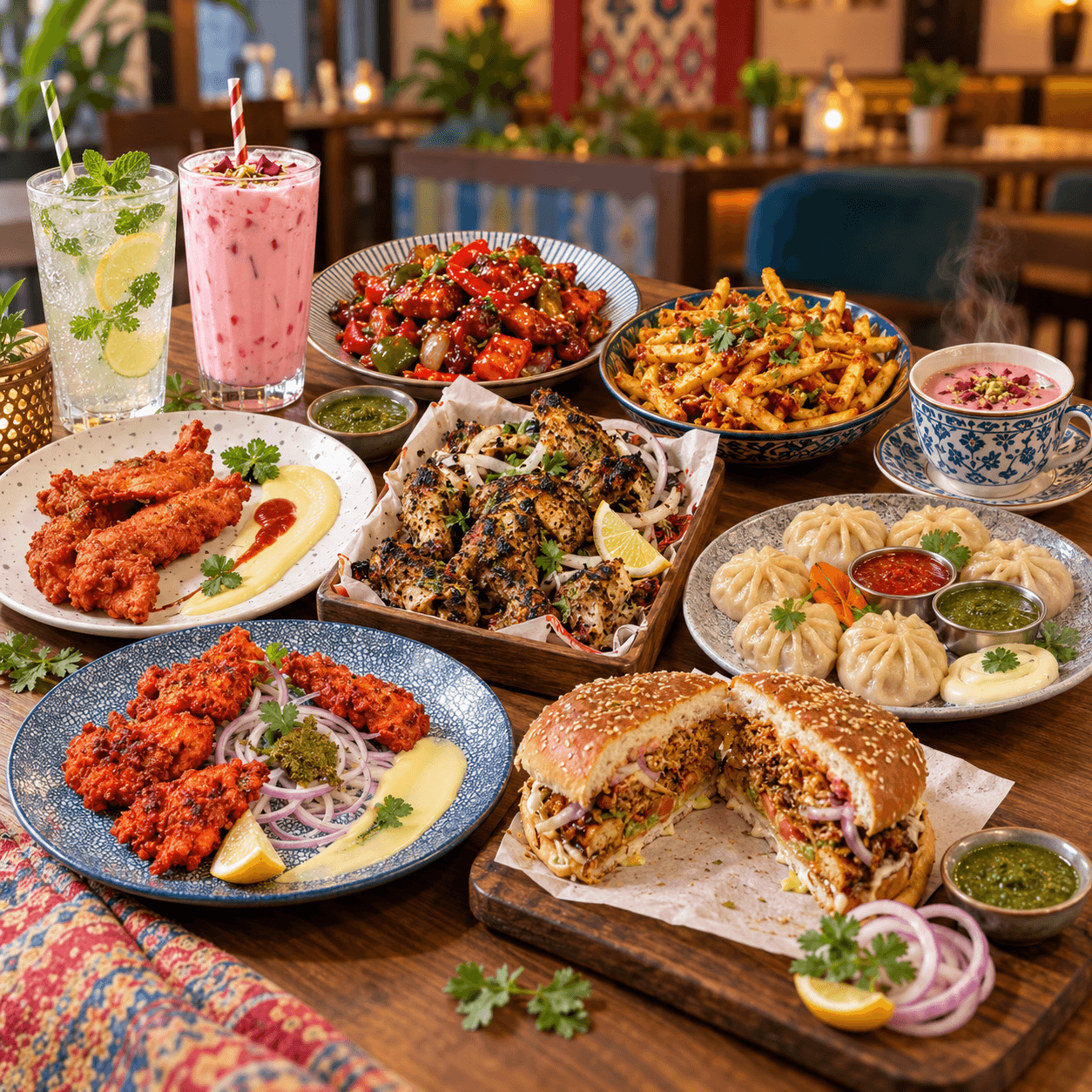 Restaurant hero background showcasing our signature dishes